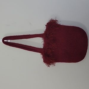 VTG Red Tote  hand knitted by Diane Kostecki Boho Hippie Bohemian